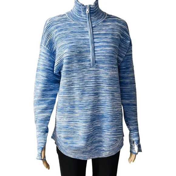 Aerie Offline 1/4 Zip Pullover Marled Blue Size XS Excellent Condition Oversized - Picture 3 of 12